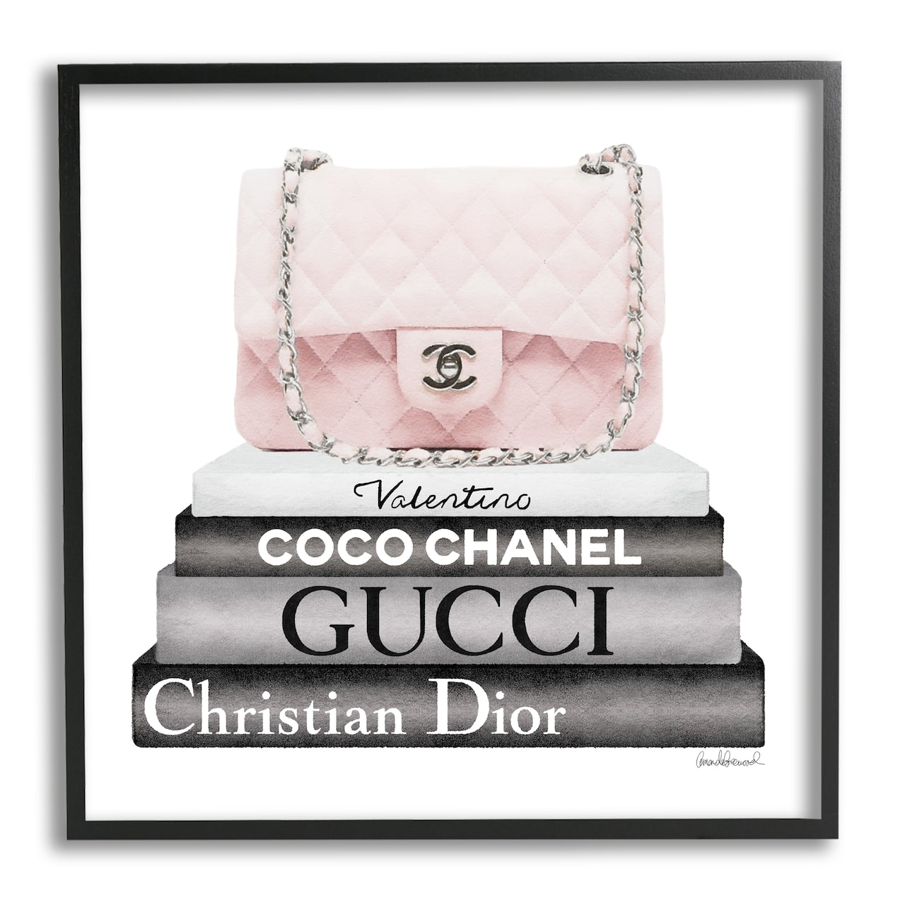 Stupell Industries Pink Quilted Purse on Modern Chic Bookstack Framed Wall Art